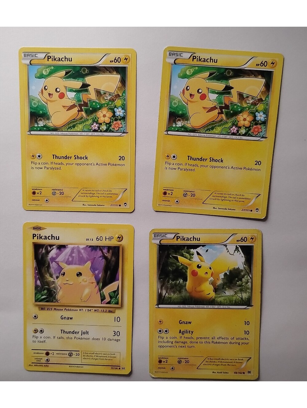Pokemon TCG Pikachu non holo 27/111 2014 (2) & Pikachu 35/108, 48/162 (4)